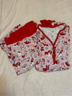Little Sleepies Pink Puppy & Heart Two-Piece Pajama Set with Red Trim